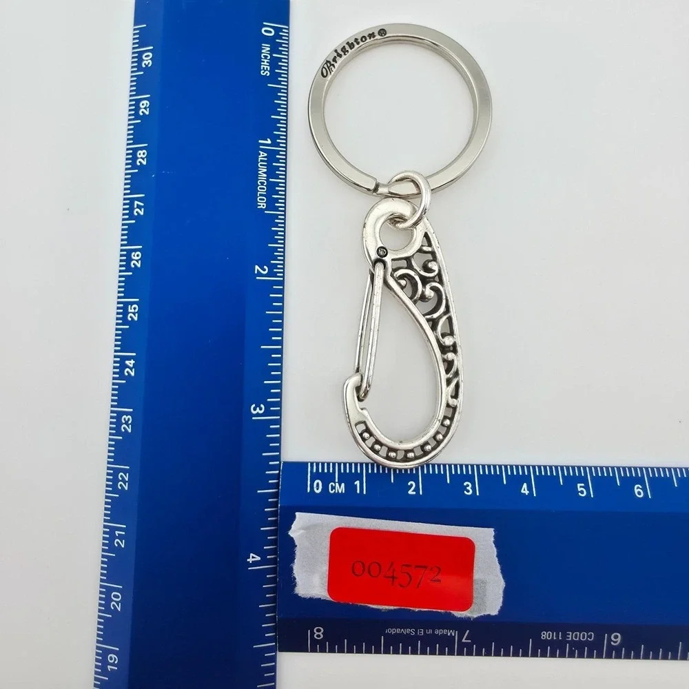 BRIGHTON 'Crystal Ball' Key Fob Key Chain Handbag Clip Scrollwork Silver Plate